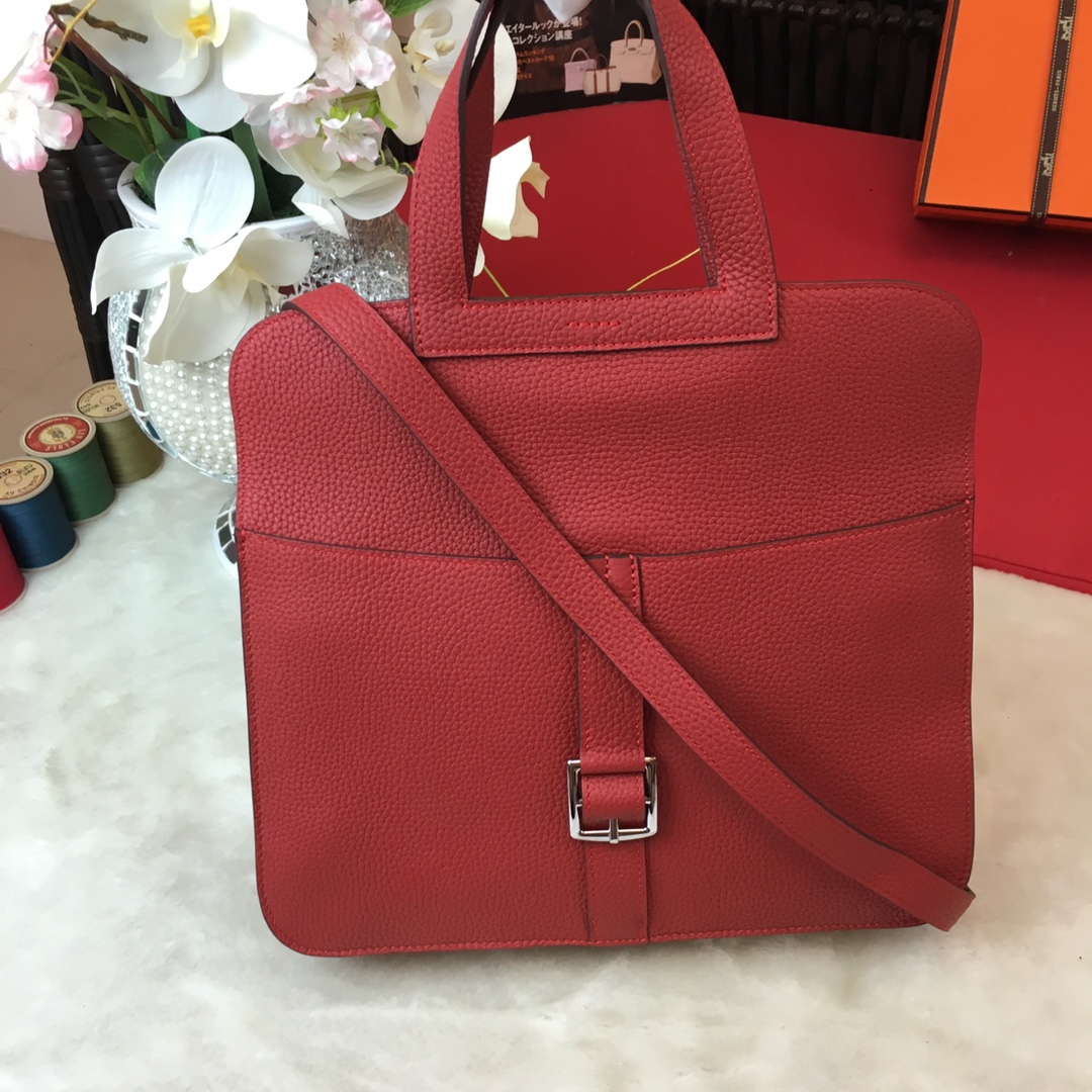 Hermes Halzan 31 Handbag Shoulder Bag In Burgundy Clemence Leather